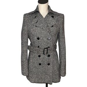 Strenesse Made in Germany Women's Belted Herringbone Wool Coat size 4US/36 EU